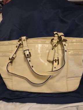 Coach Ivory Leather Tote with Gold-Tone Hardware